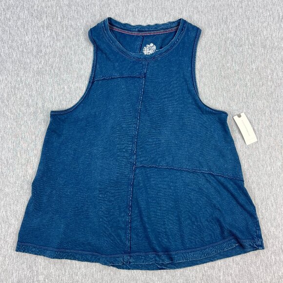 Anthroplogie Pilcro Twist-Back Tank Top Womens S Blue Relaxed Fit Patchwork NEW - Picture 7 of 16